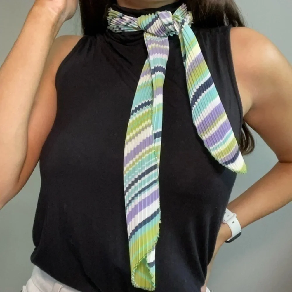Vintage Striped Crimped Satin Neck Scarf